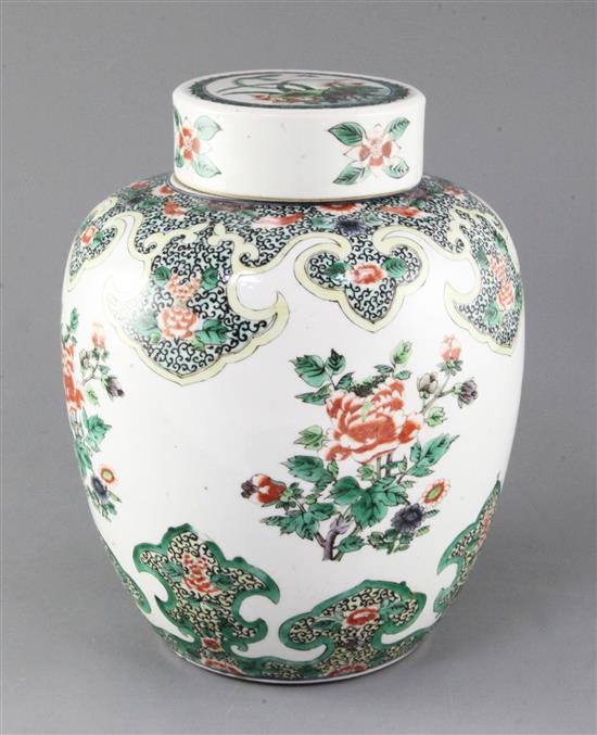 A Chinese famille verte jar and cover, late 19th century, 26.5cm